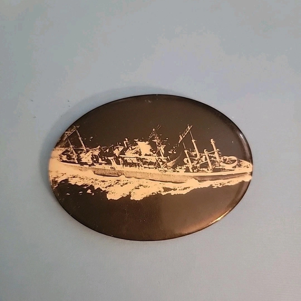 Early 1900's Military Ship Photo Nautical  Pocket Mirror Oval